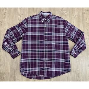 IZOD Long Sleeve Button Up Purple Plaid Shirt Men’s Size L